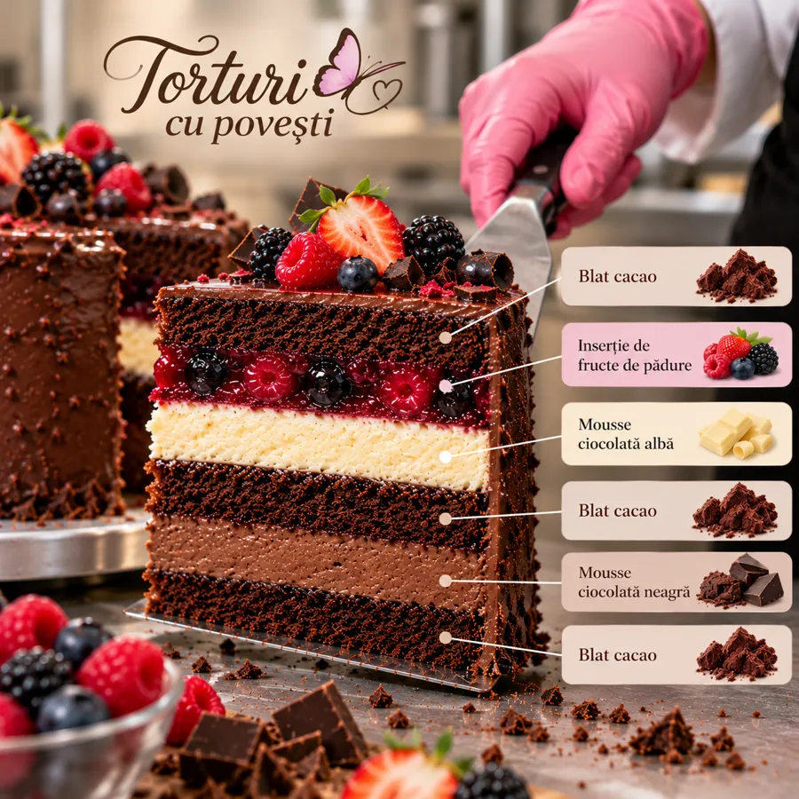 Secțiune tort: Ciocolată și fructe de pădure