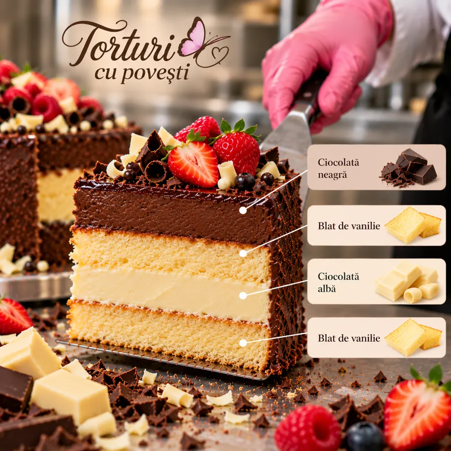 Secțiune tort: Vanilie și ciocolată