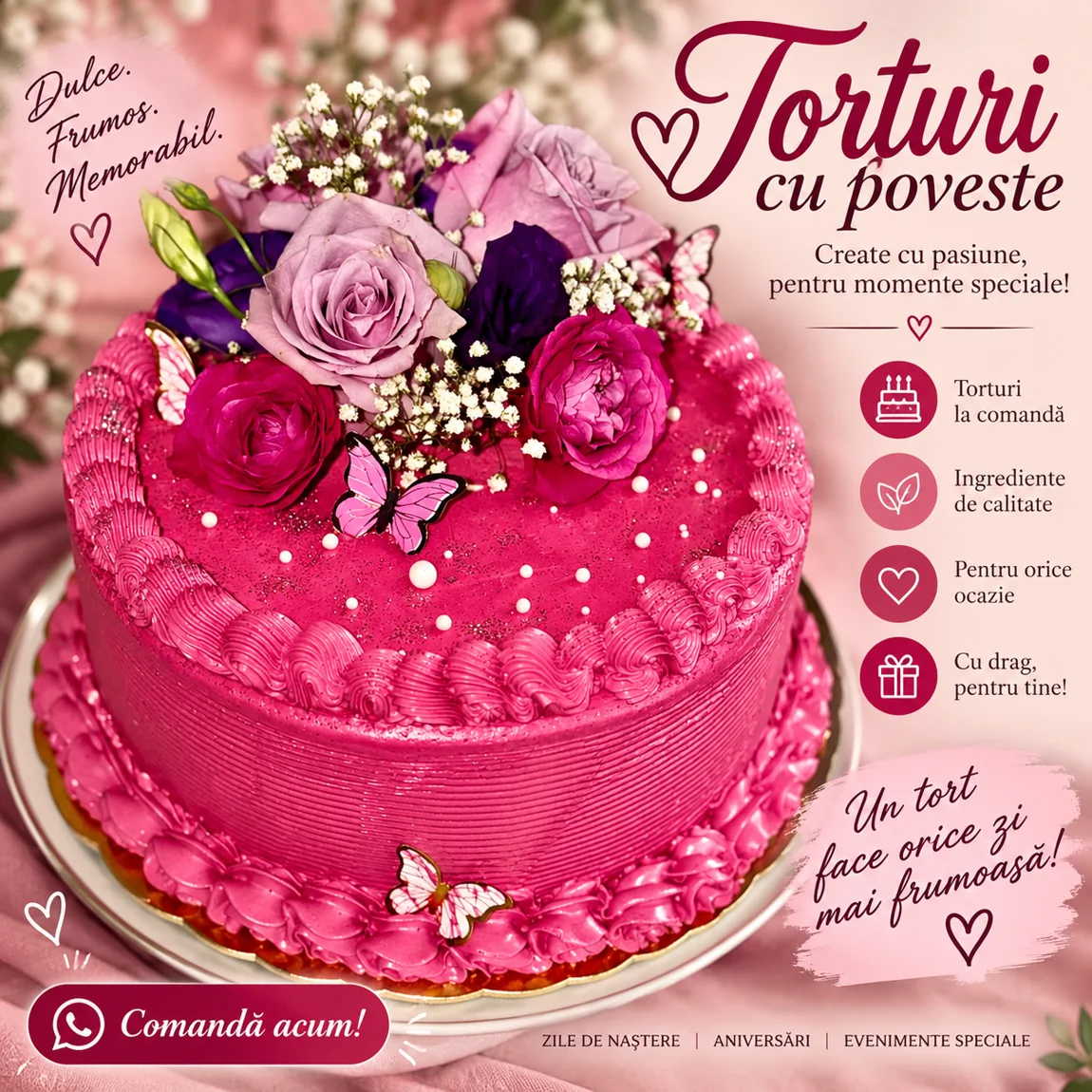 Tort cu trandafiri roz