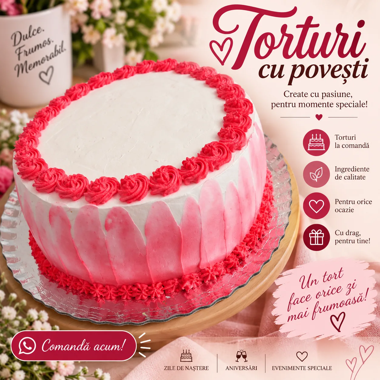 Tort roz cu decor delicat