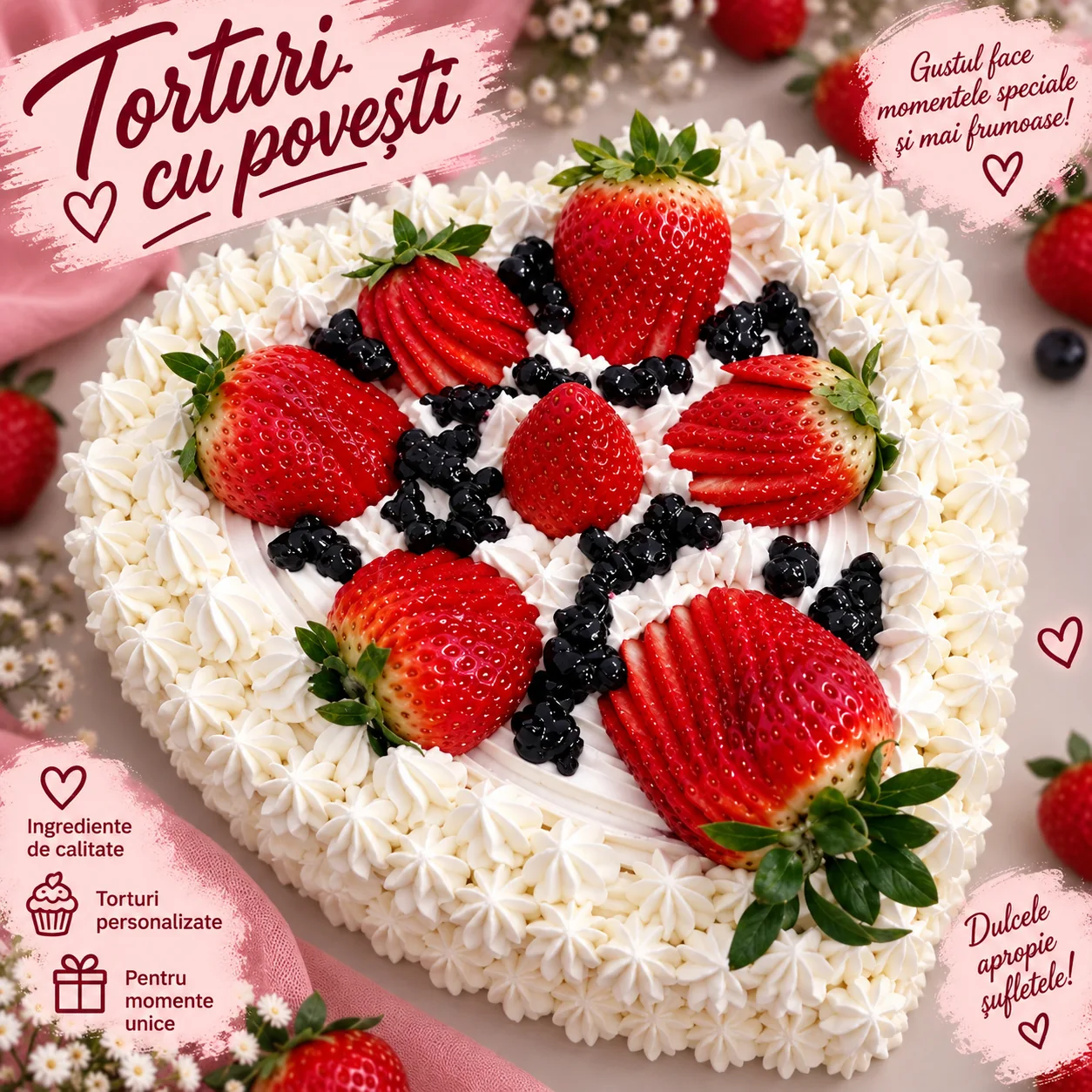 Tort cu căpșuni și fructe