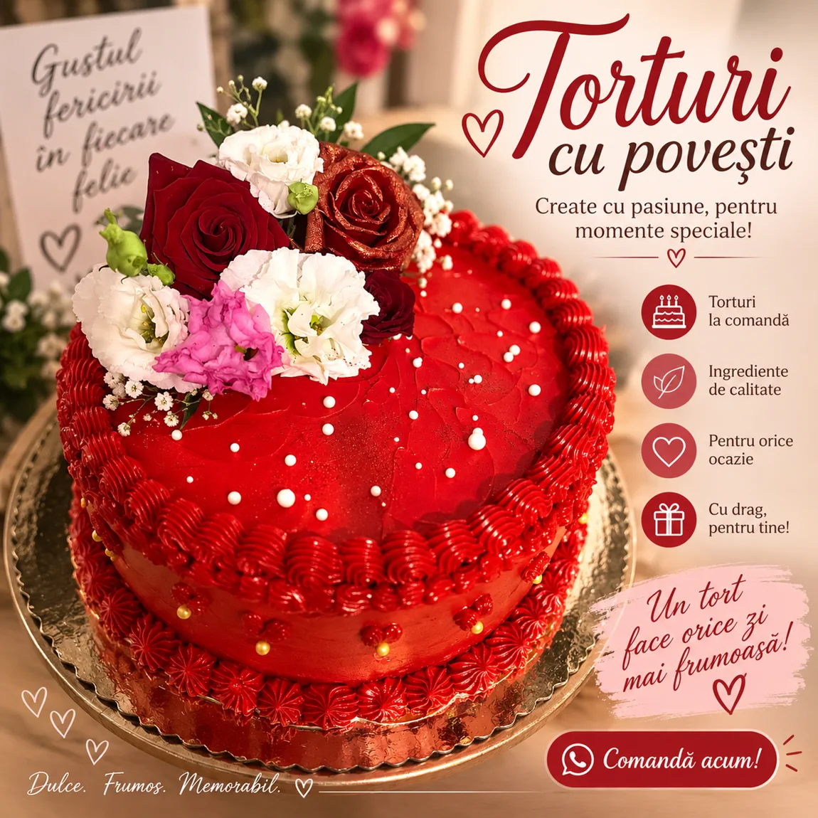 Tort cu flori roșii
