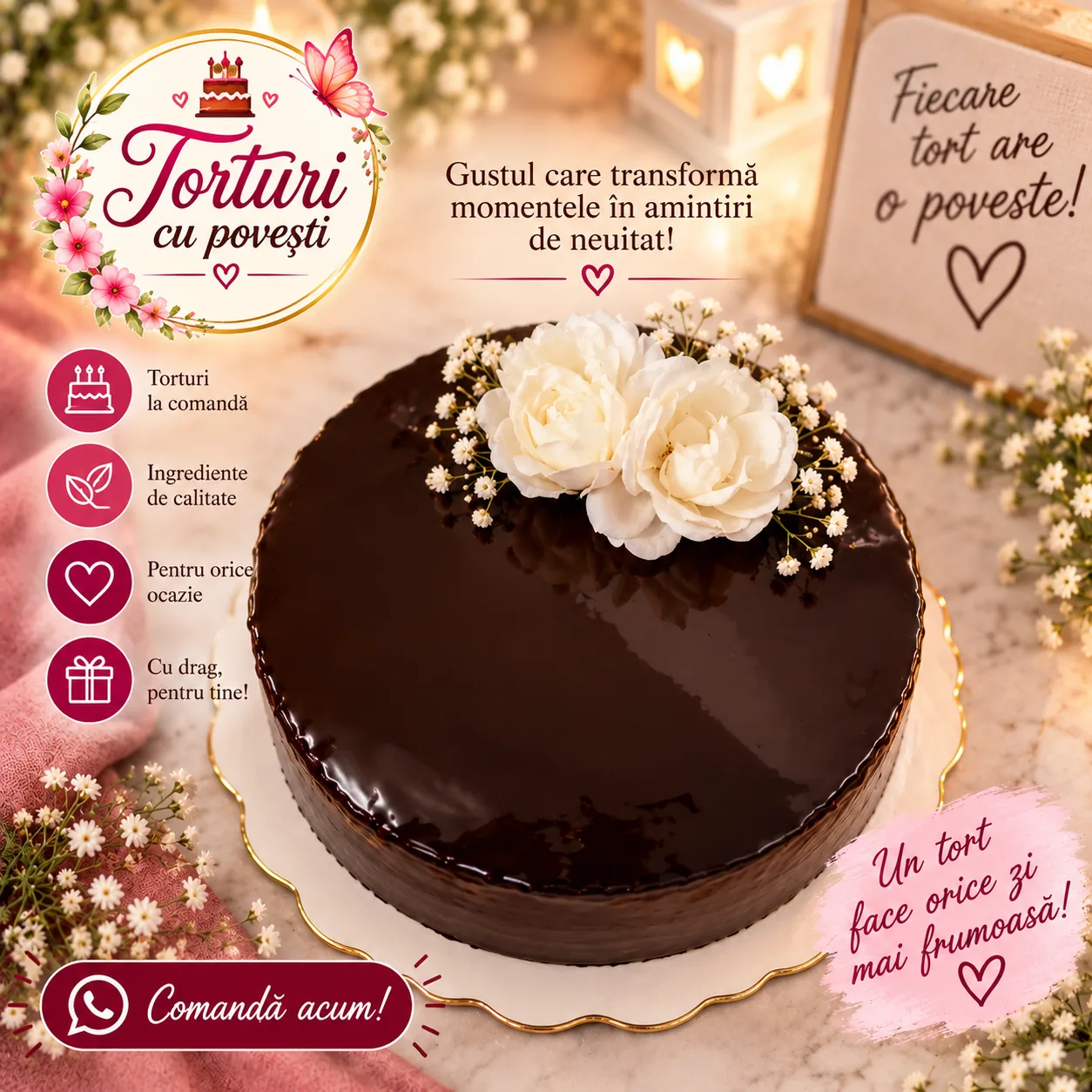 Tort cu ciocolată și flori