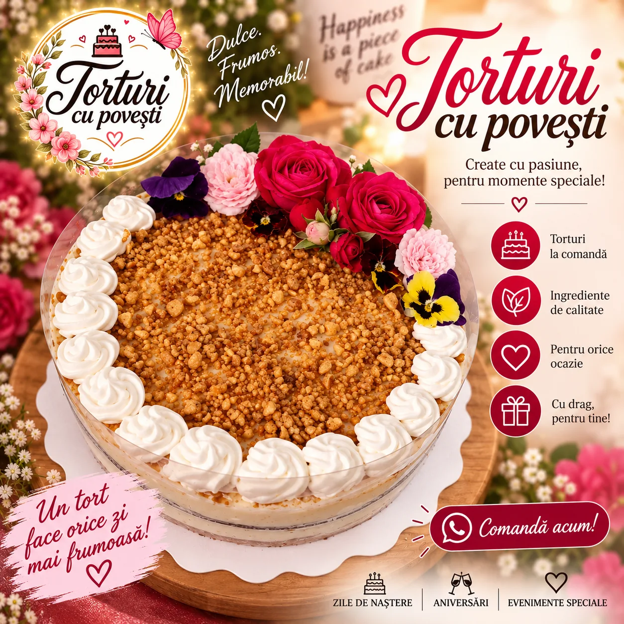 Tort cu flori și decor elegant