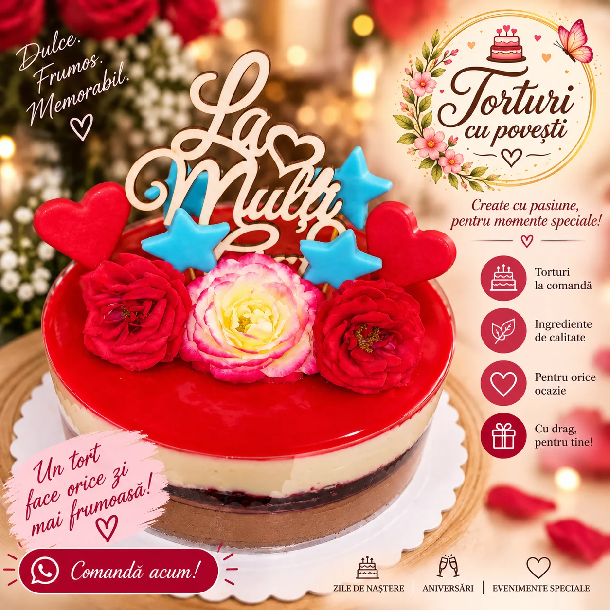 Tort cu flori romantice