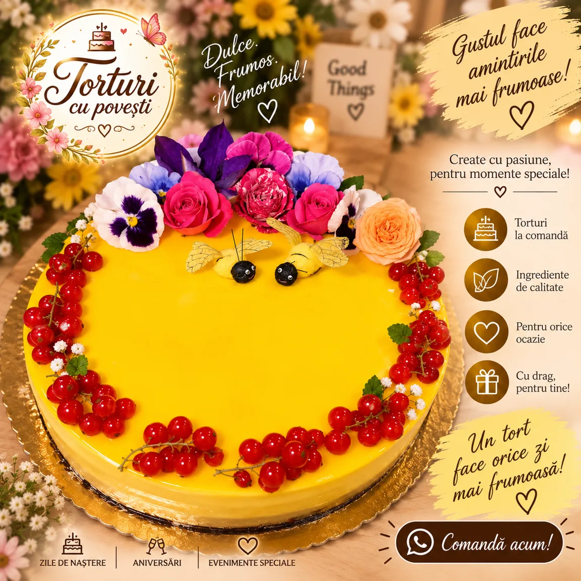 Tort cu flori colorate